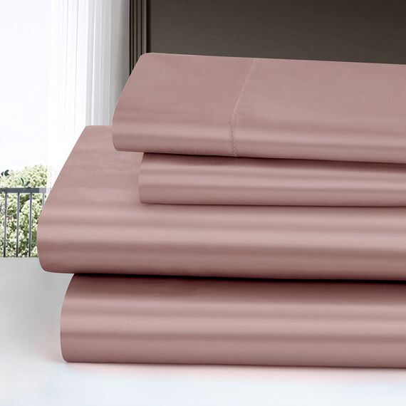 Homiest 3-teiliges Satin-Bettwäsche-Set, luxuriöses, seidiges Satin-Bettwäsche-Set mit tiefer Tasche, 1 Spannbetttuch + 1 Bettlaken + 1 Kissenbezug (Doppelbettgröße, Roségold)