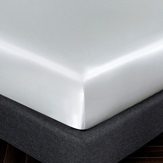 Homiest 4-teiliges Satin-Bettwäsche-Set, luxuriöses, seidiges Satin-Bettwäsche-Set mit tiefer Tasche, 1 Spannbetttuch + 1 Bettlaken + 2 Kissenbezüge (Cal King Size, weiß)
