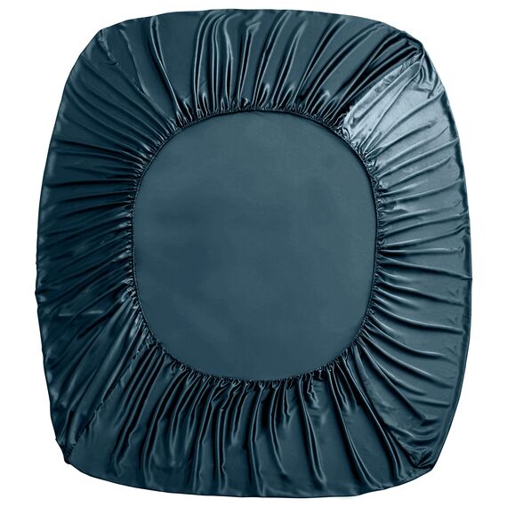 Homiest 4-teiliges extra tiefes Satin-Bettwäsche-Set, volle Größe, 45.7,61 cm tiefe Taschen-Bettlaken, tiefseeblaues Satin-Bettlaken-Set, weiches Spannbetttuch-Set, passend für ultratiefe Matratzen