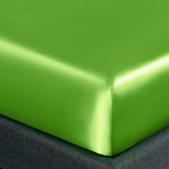 Homiest 3-teiliges Satin-Bettwäsche-Set, luxuriöses, seidiges Satin-Bettwäsche-Set mit tiefer Tasche, 1 Spannbetttuch + 1 Bettlaken + 1 Kissenbezüge (Doppelbettgröße, Limettengrün)