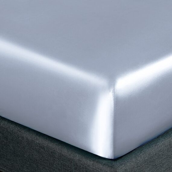 Homiest 3-teiliges Satin-Bettwäsche-Set mit tiefer Tasche, 1 Spannbetttuch + 1 Bettlaken + 1 Kissenbezug (Doppelbett, Babyblau)