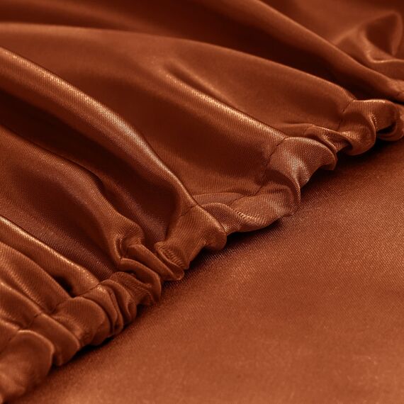 Homiest 4-teiliges Satin-Bettwäsche-Set, luxuriöses seidiges Satin-Bettwäsche-Set mit tiefen Taschen, 1 Spannbetttuch + 1 Bettlaken + 2 Kissenbezüge (Queen-Size-Größe, gebranntes Orange)
