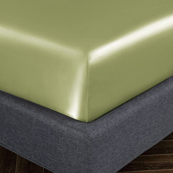 Homiest 4-teiliges Satin-Bettwäsche-Set mit tiefer Tasche, 1 Spannbetttuch + 1 Bettlaken + 2 Kissenbezüge (King Size, Salbeigrün)