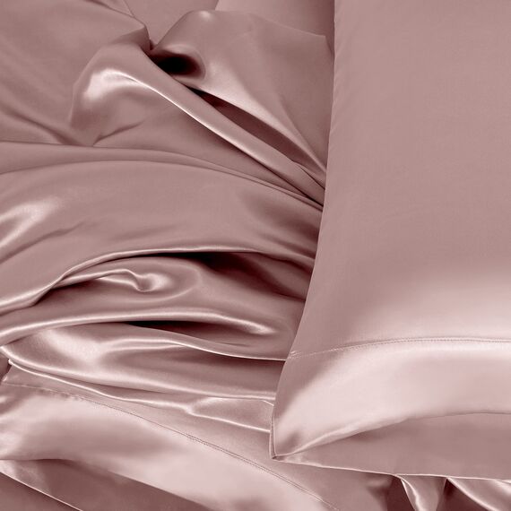 Homiest 3-teiliges Satin-Bettwäsche-Set, luxuriöses, seidiges Satin-Bettwäsche-Set mit tiefer Tasche, 1 Spannbetttuch + 1 Bettlaken + 1 Kissenbezug (Doppelbettgröße, Roségold)