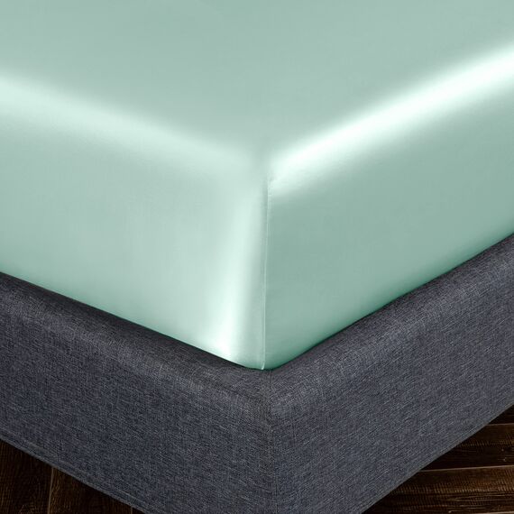 Homiest 4-teiliges Satin-Bettwäsche-Set, luxuriöses, seidiges Satin-Bettwäsche-Set mit tiefer Tasche, 1 Spannbetttuch + 1 Bettlaken + 2 Kissenbezüge (volle Größe, mintgrün)