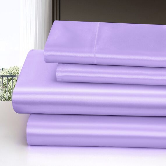Homiest 3-teiliges Satin-Bettwäsche-Set, luxuriöses, seidiges Satin-Bettwäsche-Set mit tiefer Tasche, 1 Spannbetttuch + 1 Bettlaken + 1 Kissenbezug (Doppelbettgröße, Lavendel)
