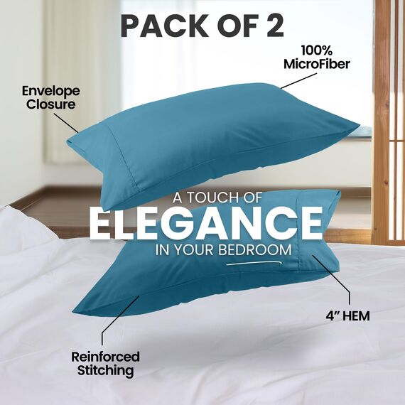 Utopia Bedding Queen-Kissenbezüge – 2er-Pack – Hotelverschluss – weicher, gebürsteter Mikrofaserstoff – schrumpf- und farbecht, Kissenbezüge 20 X 30 Inches (Queen, Jeansblau)