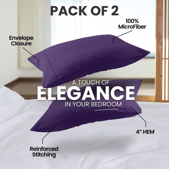 Utopia Bedding Queen-Kissenbezüge – 2er-Pack – Hotelverschluss – weicher, gebürsteter Mikrofaserstoff – schrumpf- und farbecht, Kissenbezüge 20 X 30 Inches (Queen, Aubergine)