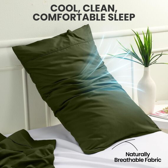 Utopia Bedding Queen-Kissenbezüge – 2er-Pack – Hotelverschluss – weicher, gebürsteter Mikrofaserstoff – schrumpf- und farbecht, Kissenbezüge 20 X 30 Inches (Queen, Olivgrün)