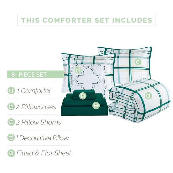 Elegant Comfort 8-teiliges Lodge Plaid Wende-Bettwäsche-Set – seidig weiches Komplett-Set beinhaltet Bettlaken-Set mit doppelseitigen Aufbewahrungstaschen, King/Cal-King-Size-Bett, Smaragdgrün