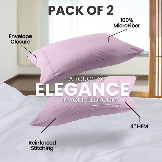 Utopia Bedding King-Size-Kissenbezüge – 2er-Pack – Hotelverschluss – weicher, gebürsteter Mikrofaserstoff – schrumpf- und farbecht, Kissenbezüge 20 X 40 Inches (Kingsize, Lavendel)