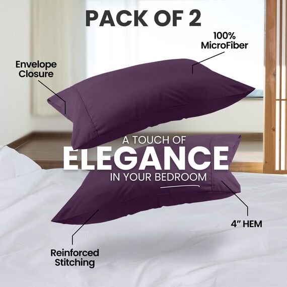Utopia Bedding Queen-Kissenbezüge – 2er-Pack – Hotelverschluss – weicher, gebürsteter Mikrofaserstoff – schrumpf- und farbecht, Kissenbezüge 20 X 30 Inches (Queen, Lila)