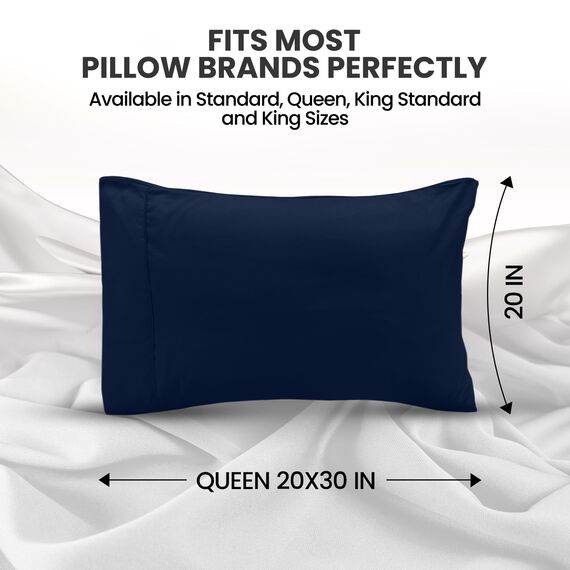 Utopia Bedding Queen-Kissenbezüge – 2er-Pack – Hotelverschluss – weicher, gebürsteter Mikrofaserstoff – schrumpf- und farbecht, Kissenbezüge 20 X 30 Inches (Queen, Marineblau)