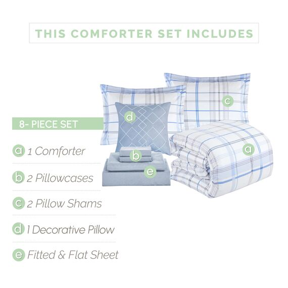Elegant Comfort 8-teiliges Lodge Plaid Wende-Bettwäsche-Set – seidig weiches Komplett-Set beinhaltet Bettlaken-Set mit doppelseitigen Aufbewahrungstaschen, Twin/Twin XL, Aqua