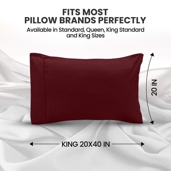Utopia Bedding King-Size-Kissenbezüge – 2er-Pack – Hotelverschluss – weicher, gebürsteter Mikrofaserstoff – schrumpf- und farbecht, Kissenbezüge 20 X 40 Inches (Kingsize, Burgunderrot)