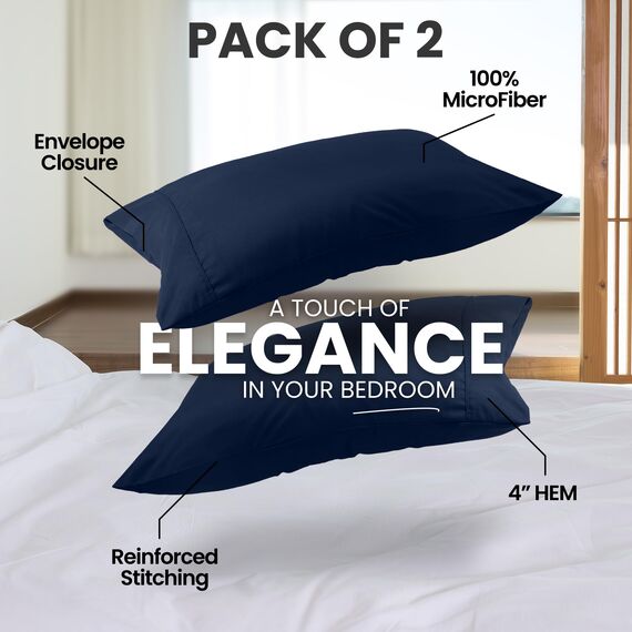 Utopia Bedding Queen-Kissenbezüge – 2er-Pack – Hotelverschluss – weicher, gebürsteter Mikrofaserstoff – schrumpf- und farbecht, Kissenbezüge 20 X 30 Inches (Queen, Marineblau)