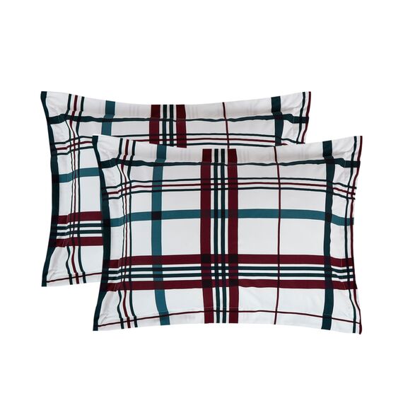 Elegant Comfort 8-teiliges Lodge Plaid Wende-Bettwäsche-Set – seidig weiches Komplett-Set beinhaltet Bettlaken-Set mit doppelseitigen Aufbewahrungstaschen, Twin/Twin XL, Burgunderrot