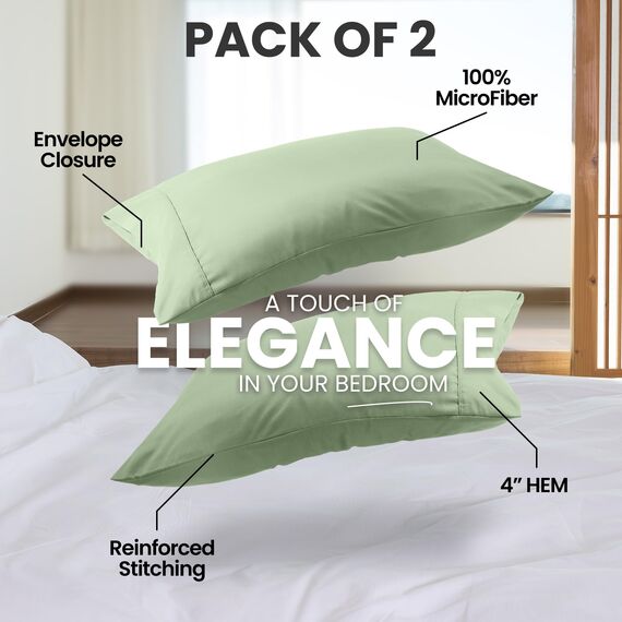 Utopia Bedding King-Kissenbezüge – 2er-Pack – Hotelverschluss – weicher, gebürsteter Mikrofaserstoff – schrumpf- und farbecht, Kissenbezüge 20 X 40 Inches (King, Salbei)