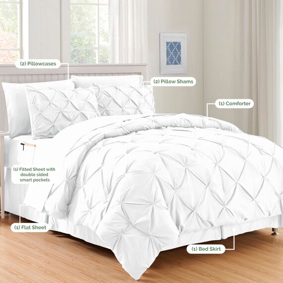 Elegant Comfort Komplettes Bettlaken-Set mit doppelseitigen Aufbewahrungstaschen, Mikrofaser, weiß, Twin XL