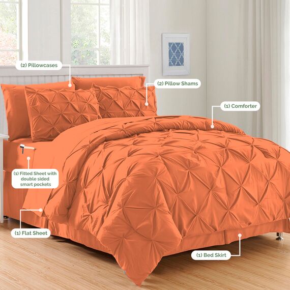 Elegant Comfort Luxuriöses, weichstes und gemütlichstes 8-teiliges Bettdecken-Set – seidig weiches Komplett-Set mit doppelseitigen Aufbewahrungstaschen, Twin/Twin XL, Korallenrot