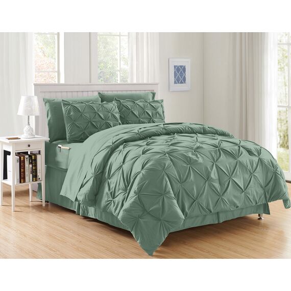 Elegant Comfort Luxuriöses, weichstes und gemütlichstes 8-teiliges Bettdecken-Set – seidig weiches Komplett-Set mit doppelseitigen Aufbewahrungstaschen, Twin/Twin XL, Rauchgrün