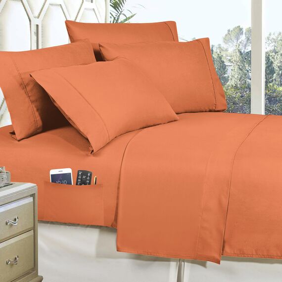 Elegant Comfort Luxuriöses, weichstes und gemütlichstes 8-teiliges Bettdecken-Set – seidig weiches Komplett-Set mit doppelseitigen Aufbewahrungstaschen, Twin/Twin XL, Korallenrot