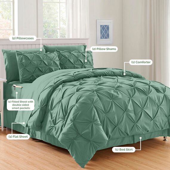 Elegant Comfort Luxuriöses, weichstes und gemütlichstes 8-teiliges Bettdecken-Set – seidig weiches Komplett-Set mit doppelseitigen Aufbewahrungstaschen, Twin/Twin XL, Rauchgrün