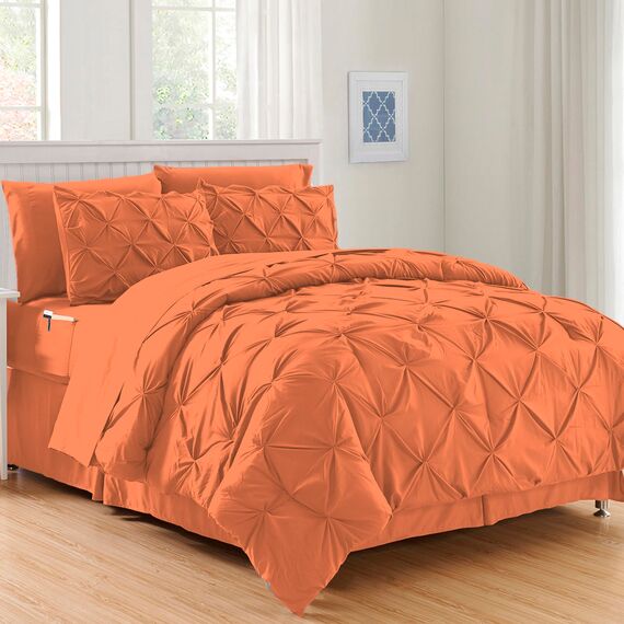 Elegant Comfort Luxuriöses, weichstes und gemütlichstes 8-teiliges Bettdecken-Set – seidig weiches Komplett-Set mit doppelseitigen Aufbewahrungstaschen, Twin/Twin XL, Korallenrot