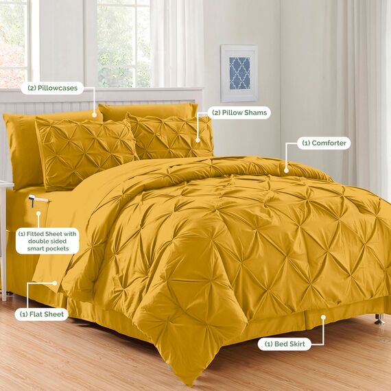 Elegant Comfort Luxuriöses, weichstes und gemütlichstes 8-teiliges Bettdecken-Set – seidig weiches Komplett-Set beinhaltet Bettlaken-Set mit doppelseitigen Aufbewahrungstaschen, Twin/Twin XL, Senf