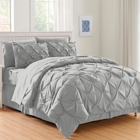 Elegant Comfort Luxuriöses, weichstes und gemütlichstes 8-teiliges Bettdecken-Set – seidig weiches Komplett-Set enthält Bettlaken-Set mit doppelseitigen Aufbewahrungstaschen, Twin/Twin XL, Silber