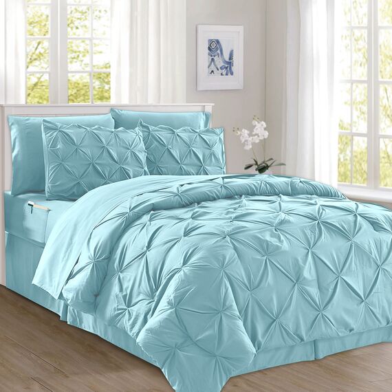 Elegant Comfort 8-teiliges Bettwäsche-Set mit Quetschfalten – Ganzjahres-Bett in einer Tasche, inklusive 4-teiligem Smart-Bettlaken-Set, Bettrock, Bettdecke, passenden Kissenbezügen und Kissenbezügen,