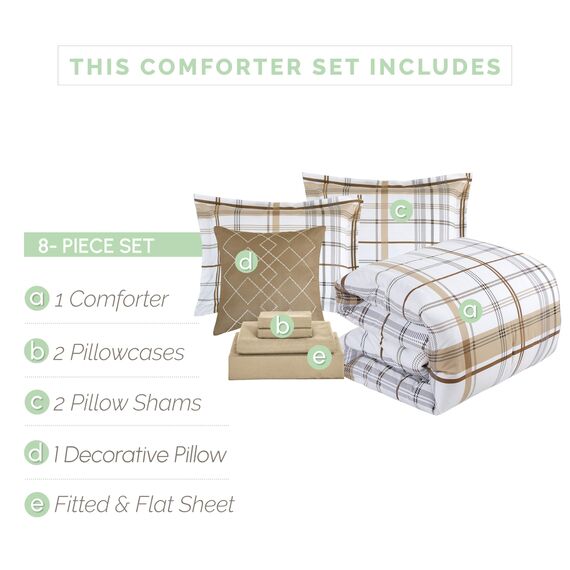 Elegant Comfort Luxuriöses Biesen-Design mit Doppelnähten verhindert, DASS Sich die Füllung verschiebt und zusammenfaltet. Mikrofaser, kariert, Taupe, Twin/Twin XL