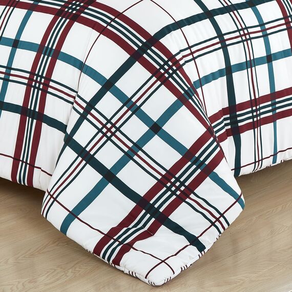 Elegant Comfort 8-teiliges Lodge Plaid Wende-Bettwäsche-Set – seidig weiches Komplett-Set beinhaltet Bettlaken-Set mit doppelseitigen Aufbewahrungstaschen, Twin/Twin XL, Burgunderrot