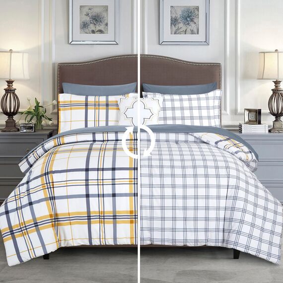 Elegant Comfort Luxuriöses Biesen-Design mit Doppelnadelnähten verhindert, DASS Sich die Füllung verschiebt und bündelt, Mikrofaser, kariert, goldfarben, Twin/Twin XL