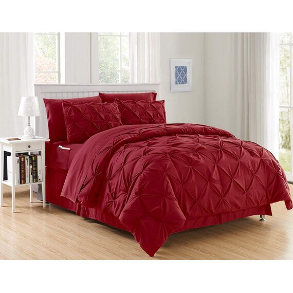 Bettdecken-Set, 8-teilig, eleganter Komfort, seidig weich, inkl. Bettlaken mit doppelseitigen Aufbewahrungstaschen, King-Size-Bett, Burgunderrot