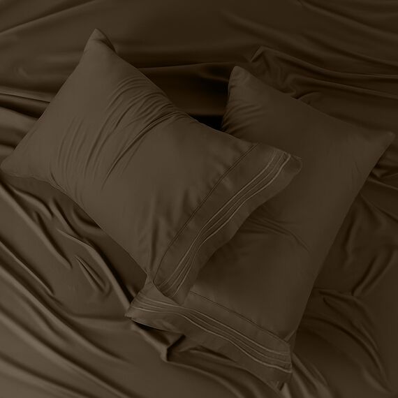 LUX Décor Bettwäsche-Set für Doppelbett, 3-teilig, gebürstete Mikrofaser, 40,6 cm tiefe Taschen, bestickter Kissenbezug, Hotel-Luxus-Bettlaken, Doppelbett-XL-Bettwäsche-Set (Braun)