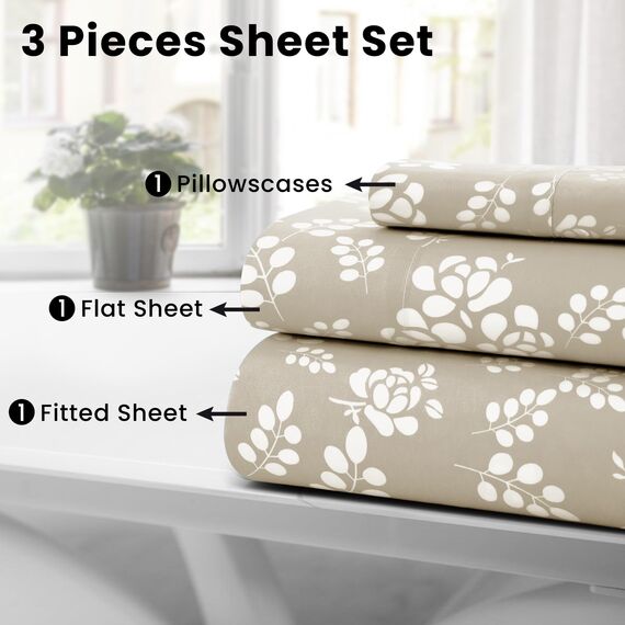 LUX Décor Bettwäsche-Set für Doppelbett, 3-teilig, ultraweiches Mikrofaser, mit Bettlaken, 40,6 cm tiefem Spannbetttuch und Kissenbezügen, atmungsaktiv, Schlafzimmer-Dekor, Oeko-TEX, Taupe
