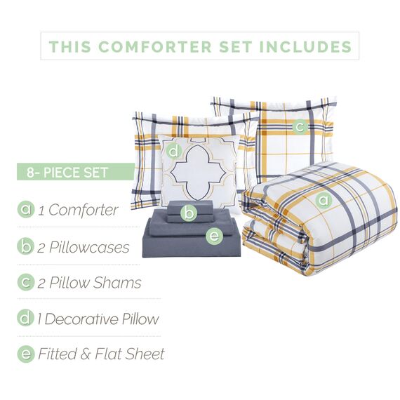 Elegant Comfort 8-teiliges Lodge wendbares Bettdecken-Set mit kariertem Karomuster, seidig weiches Komplett-Set beinhaltet Bettlaken-Set mit doppelseitigen Aufbewahrungstaschen, King/Cal King Size,