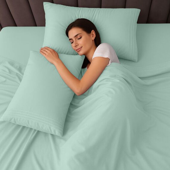 LUX Décor Bettwäsche-Set für Doppelbett, 3-teilig, ultraweiches Mikrofaser-Bettlaken mit Bettlaken, 40,6 cm tiefem Spannbetttuch und Kissenbezug, kühlend und atmungsaktiv, Hotel-Luxus, Oeko-TEX - Spa
