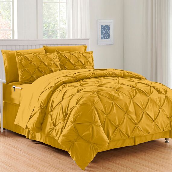 Elegant Comfort Luxuriöses, weichstes und gemütlichstes 8-teiliges Bettdecken-Set – seidig weiches Komplett-Set beinhaltet Bettlaken-Set mit doppelseitigen Aufbewahrungstaschen, Full/Queen, Senf