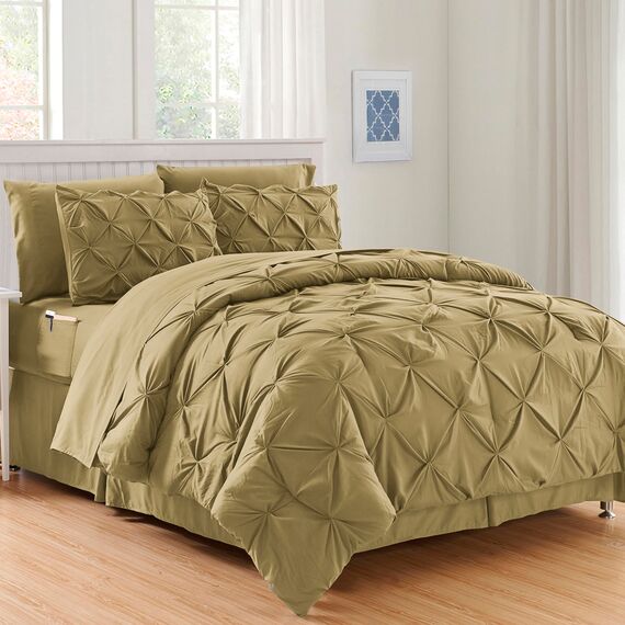 Elegant Comfort Luxuriöses, weichstes und gemütlichstes 8-teiliges Bettdecken-Set – seidig weiches Komplett-Set mit doppelseitigen Aufbewahrungstaschen, Full/Queen, Taupe