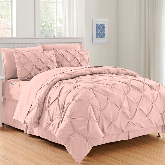 Elegant Comfort Luxuriöses, weichstes und gemütlichstes 8-teiliges Bettdecken-Set – seidig weiches Komplett-Set beinhaltet Bettlaken-Set mit doppelseitigen Aufbewahrungstaschen, Full/Queen, Hellrosa