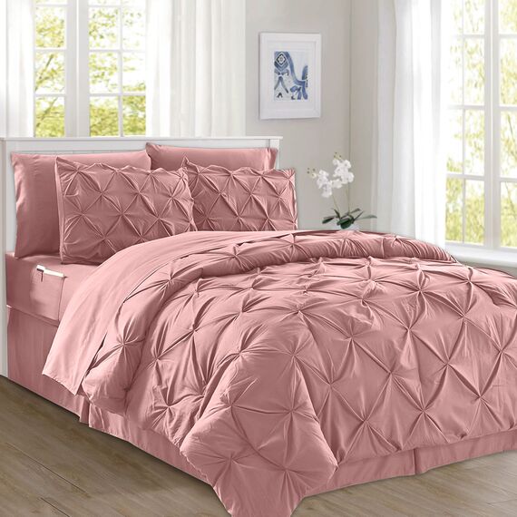 Elegant Comfort 8-teiliges Bettwäsche-Set mit Quetschfalten – Ganzjahres-Bett in einer Tasche, inklusive 4-teiligem Smart-Bettlaken-Set, Bettrock, Bettdecke, passenden Kissenbezügen und Kissenbezügen,
