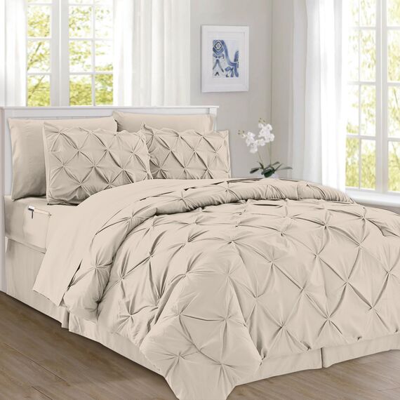 Elegant Comfort 8-teiliges Bettwäsche-Set mit Quetschfalten, Komplettbett in einer Tasche, inklusive 4-teiligem Smart-Bettlaken-Set, Bettrock, Bettdecke, passenden Kissenbezügen und Kissenbezügen,