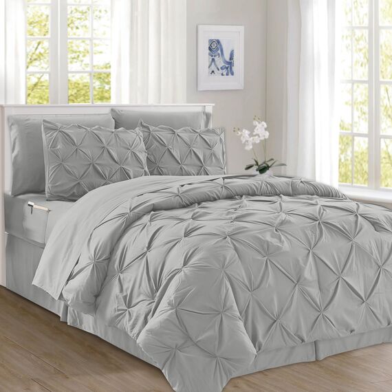Elegant Comfort 8-teiliges Bettwäsche-Set mit Quetschfalten – Ganzjahres-Bett in einer Tasche, inklusive 4-teiligem Smart-Bettlaken-Set, Bettrock, Bettdecke, passenden Kissenbezügen und Kissenbezügen,