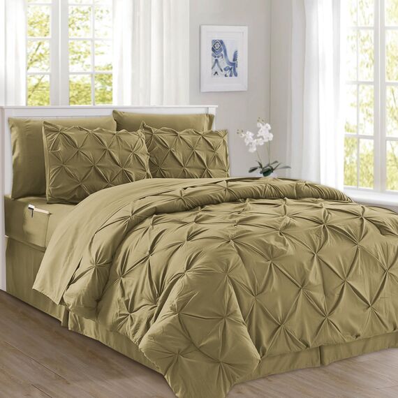 Elegant Comfort 8-teiliges Bettwäsche-Set mit Quetschfalten, Komplettbett in Einer Tasche, inklusive 4-teiligem Smart-Bettlaken-Set, Bettrock, Bettdecke, passenden Kissenbezügen und Kissenbezügen,