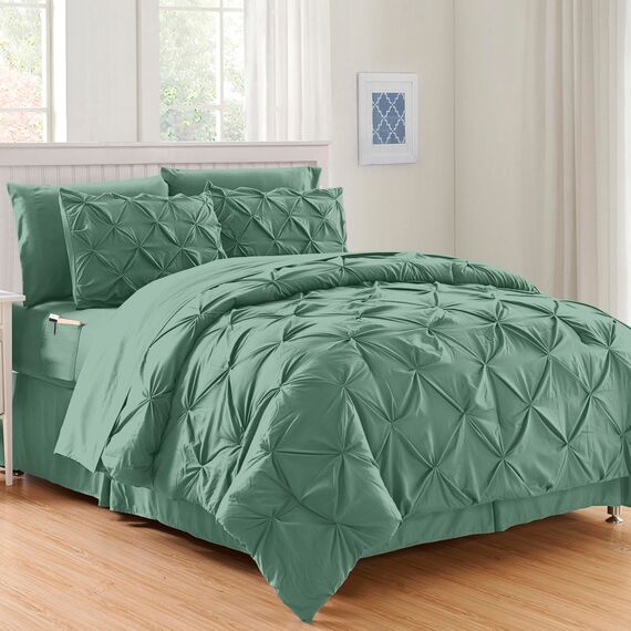 Elegant Comfort Luxuriöses, weichstes und gemütlichstes 8-teiliges Bettdecken-Set – seidig weiches Komplett-Set mit doppelseitigen Aufbewahrungstaschen, Doppelbettgröße, Rauchgrün