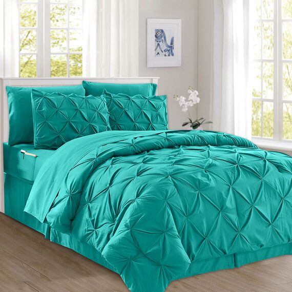 Elegant Comfort 8-teiliges Bettwäsche-Set mit Quetschfalten – Ganzjahres-Bett in einer Tasche, inklusive 4-teiligem Smart-Bettlaken-Set, Bettrock, Bettdecke, passenden Kissenbezügen und Kissenbezügen,