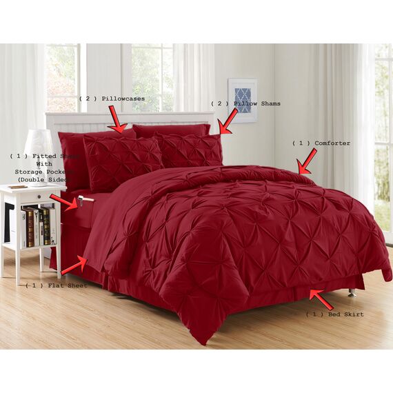 Bettdecken-Set, 8-teilig, eleganter Komfort, seidig weich, inkl. Bettlaken mit doppelseitigen Aufbewahrungstaschen, King-Size-Bett, Burgunderrot