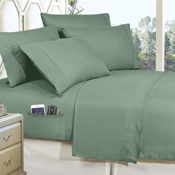 Elegant Comfort Luxuriöses, weichstes und gemütlichstes 8-teiliges Bettdecken-Set – seidig weiches Komplett-Set mit doppelseitigen Aufbewahrungstaschen, Doppelbettgröße, Rauchgrün